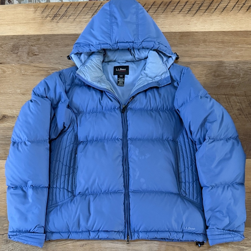 L.L. Bean Vintage Blue Down Puffer Jacket w/Matching Acorn Fleece Scarf